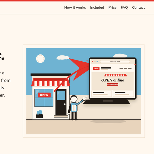 Now Open Online — storefront pointing to a new website